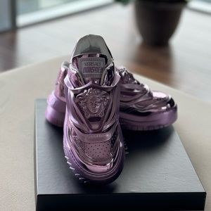 AUTHENTIC Purple Versace calf leather sneakers “NEVER WORN”